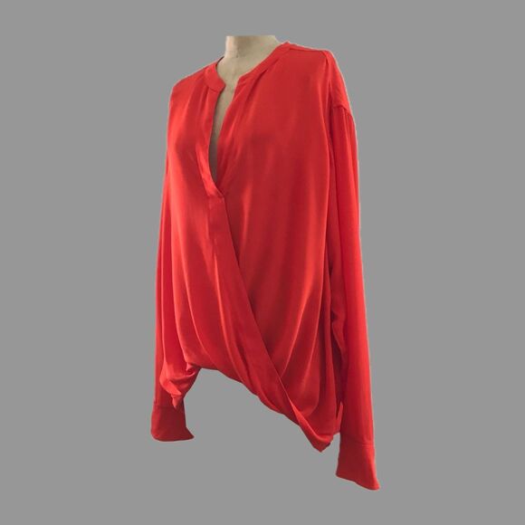 A.L.C. Red Silk Long Sleeve Draped Lightweight Holiday Blouse Top NEW - 18 - Picture 2 of 9